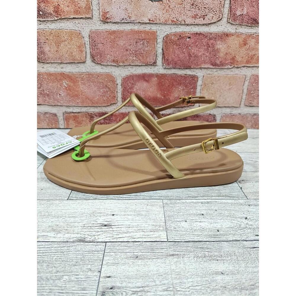 Crocs Miami Metallic Thong Flip Flop Sandals Buckle Strappy Women's 8 Gold NWT